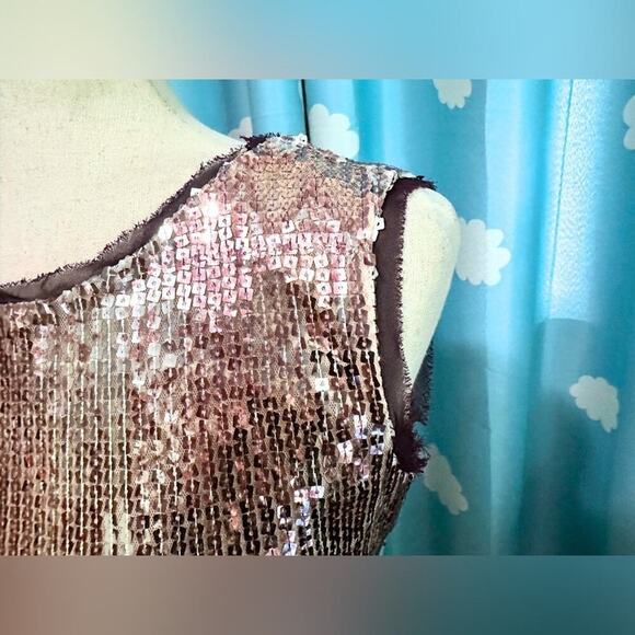 Boston Proper rose gold sequin mini dress w ruching. 2 - Picture 5 of 14